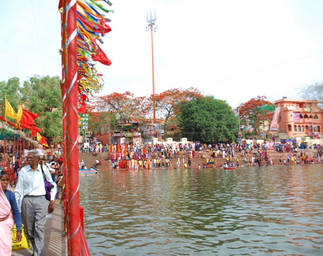 Saffron bridge across the Shipra river