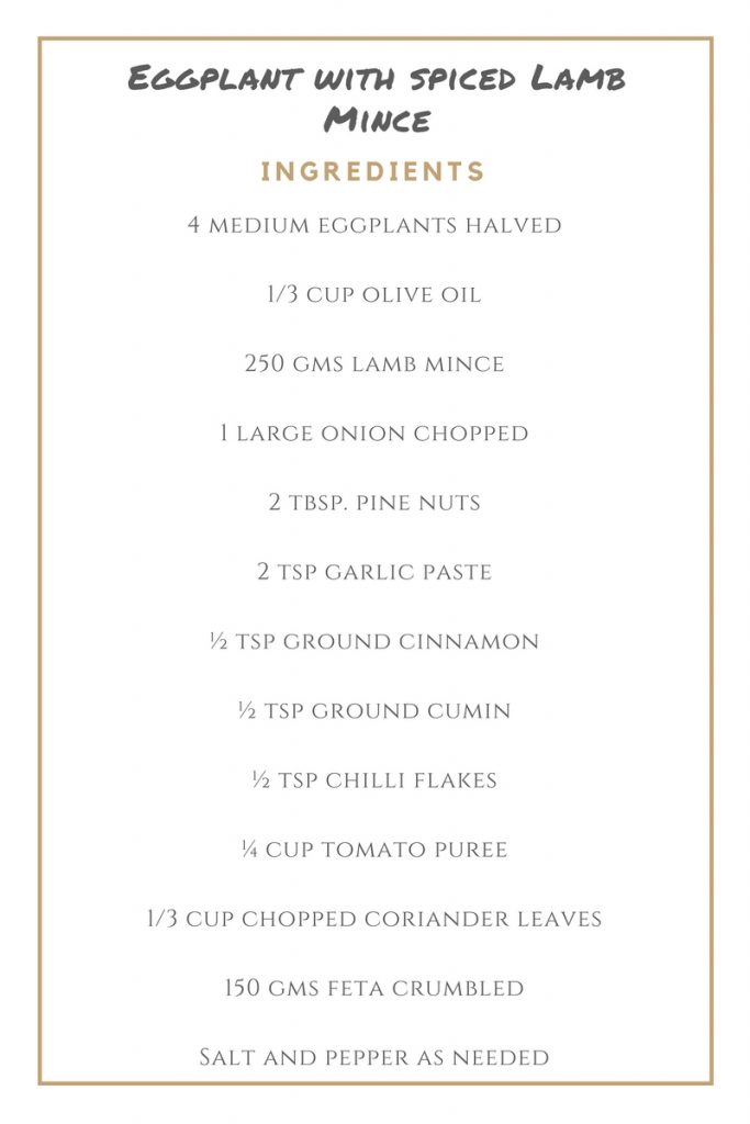 Ingredients for eggplant with spice lamb mince