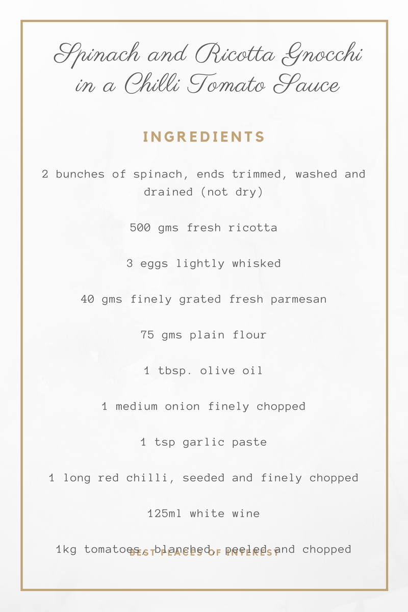 Ingredients for Spinach and Ricotta Gnocchi in chilled tomato sauce