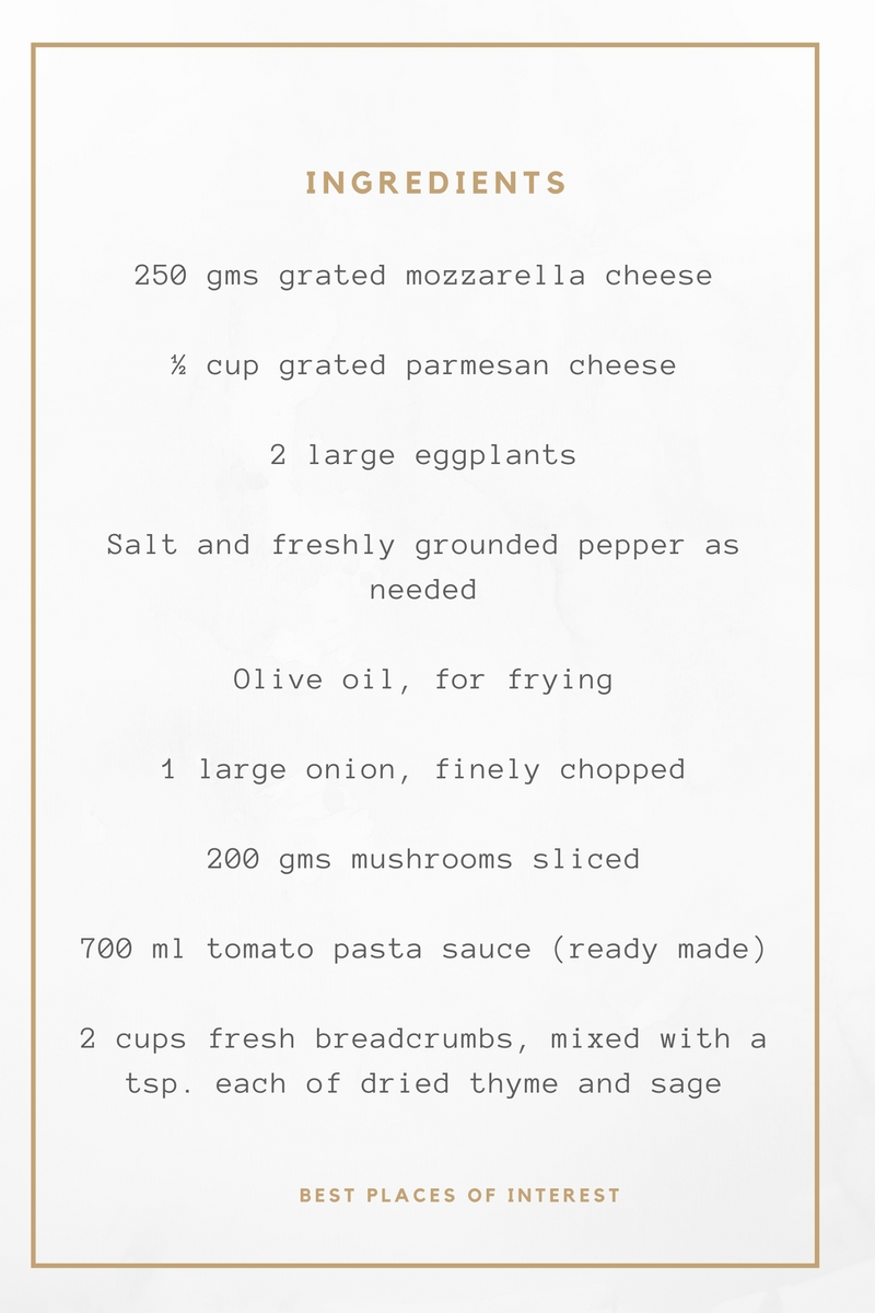 Ingredients for eggplant and mushroom parmigiana recipe