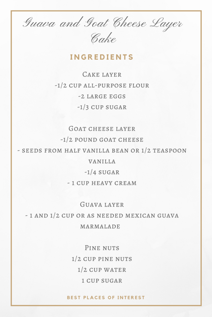 Ingredients for guava and goat cheese layer cake