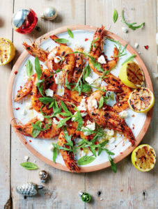 Piri Piri prawns with feta cheese, smorgasbord