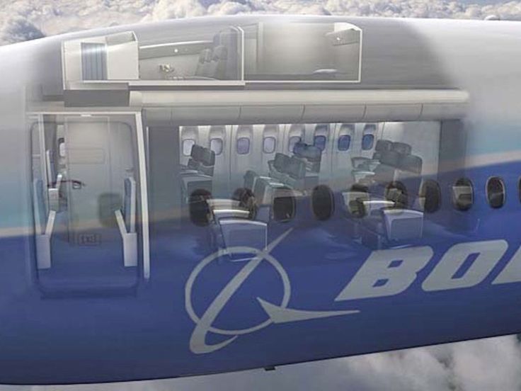 Boeing 777 3D rendering with lights, long haul flights