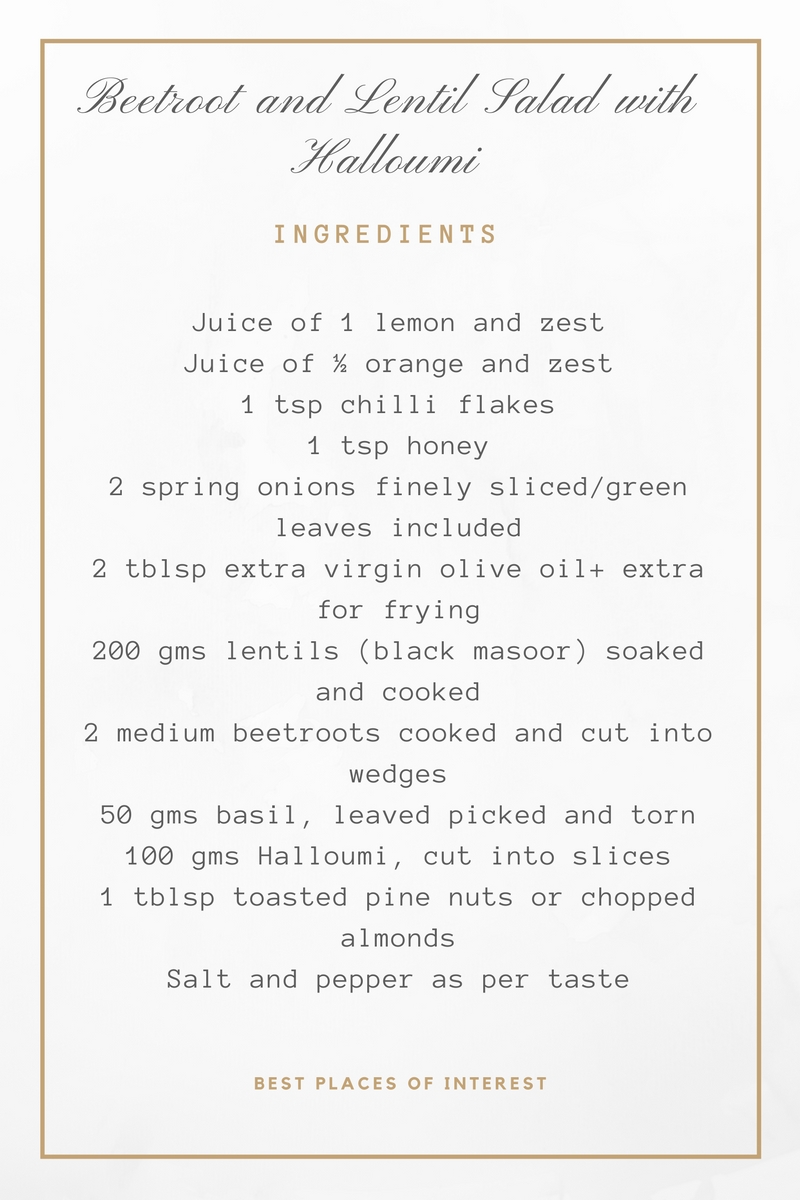 Ingredients for beetroot and lentil salad with Halloumi cheese recipes