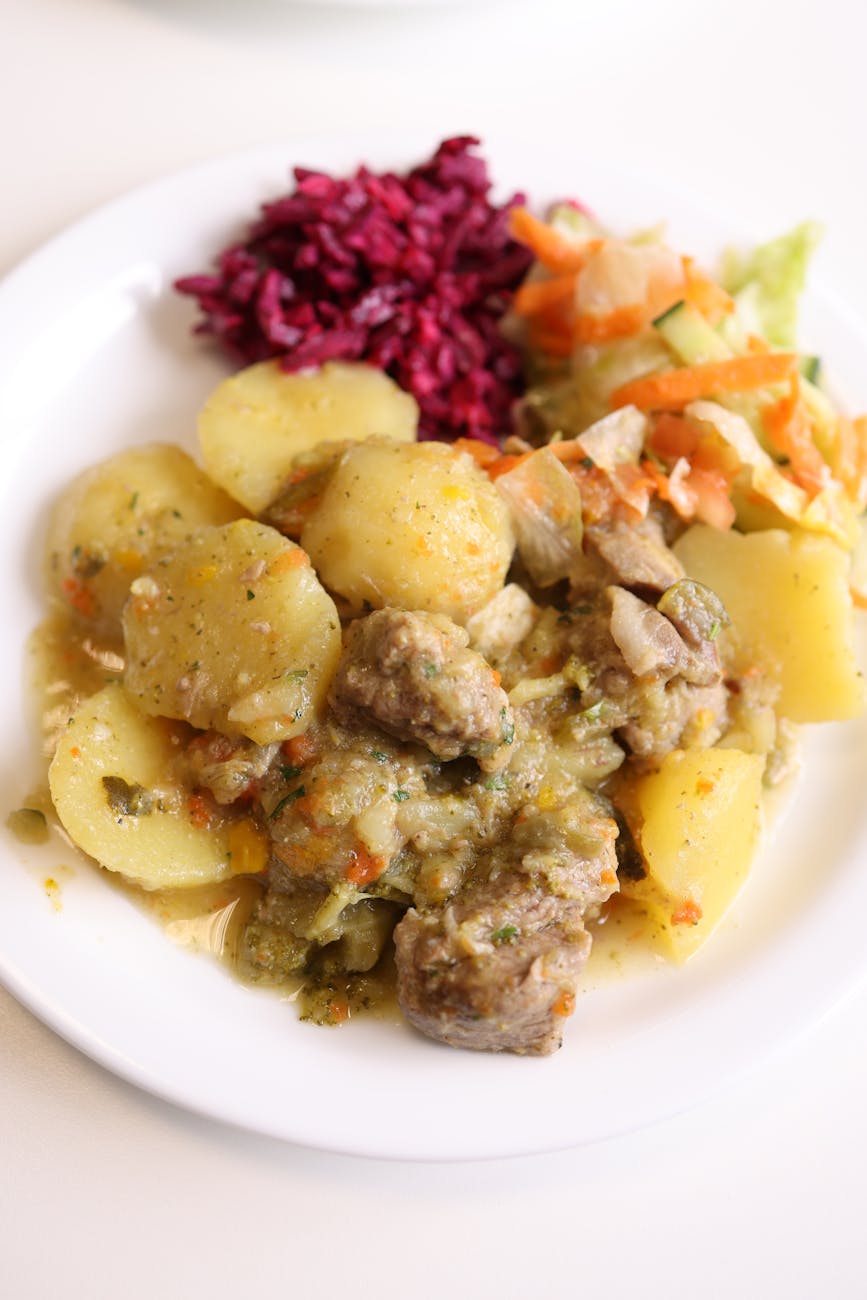 delicious plate of roasted lamb and potatoes. roasting mutton recipe step