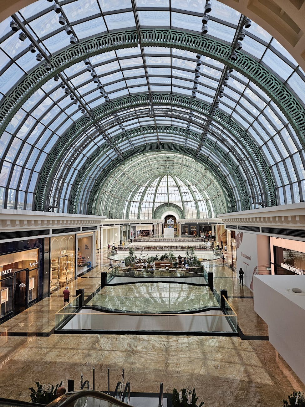 glass dome architecture of mall in dubai. Dubai tourist attractions