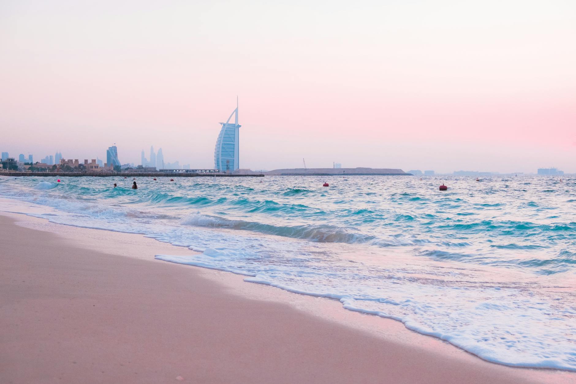beach and sea near city
