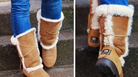 A woman wearing Sheep skin boots