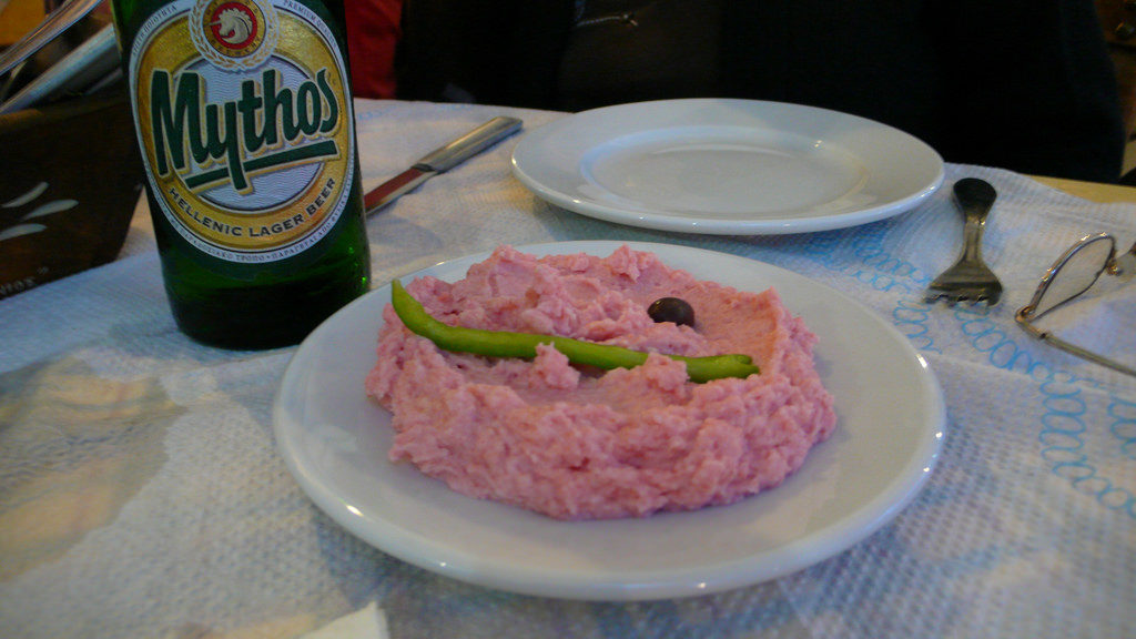 Taramasalata (that tasted of nothing) & Greek beer | by Smoobs, Greek cuisine