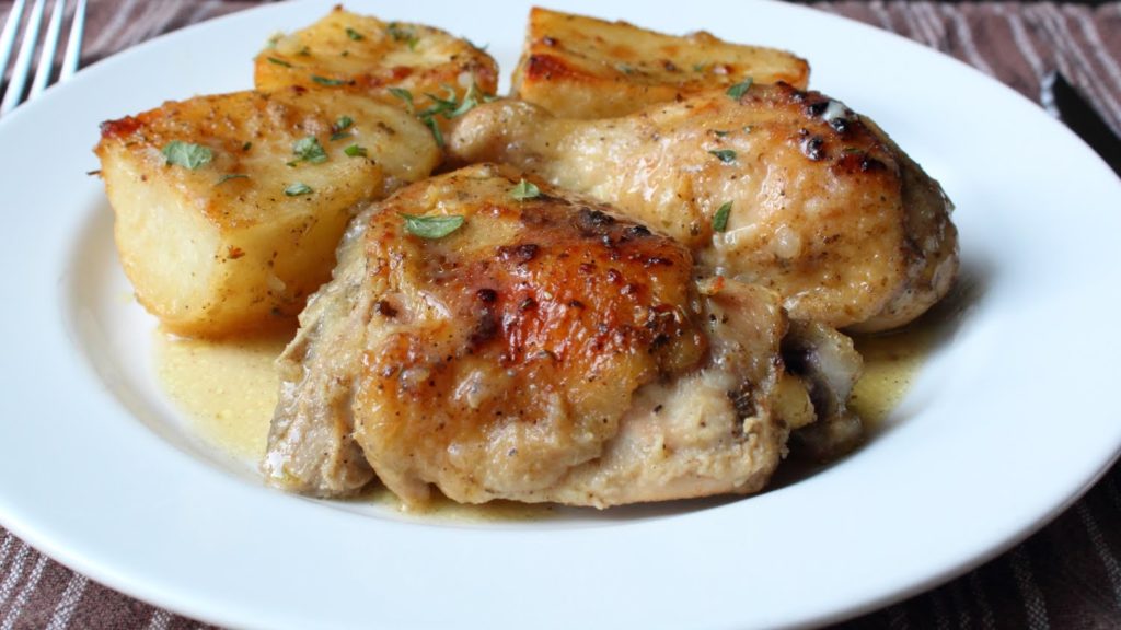 Greek food lemon chicken and potatoes