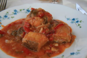 Bacalao en salsa de Tomate, street food Puerto Rico
