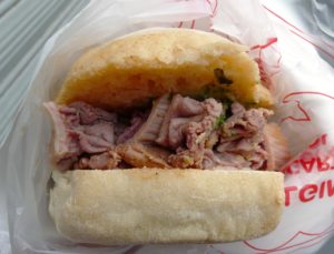 Lampredotto sandwich, street food Italy.