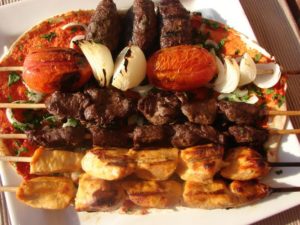 chicken shish taouk, beef kabobs and Kafta, street food Lebanon