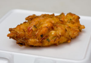 Bakwan (seafood cake with whole shrimp), street food Indonesia
