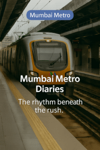 Stylized Mumbai Metro train arriving at platform, evoking urban rhythm and emotional stillness.”