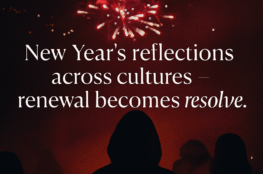 New Year’s reflections across cultures — lanterns, temple bells, and midnight rituals marking renewal.