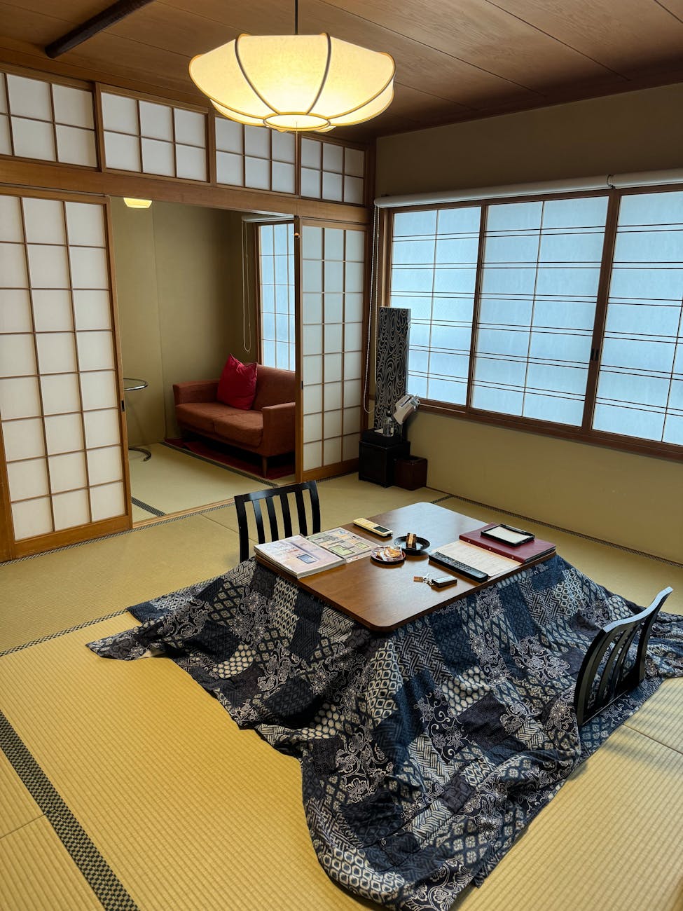 traditional japanese room with kotatsu table
