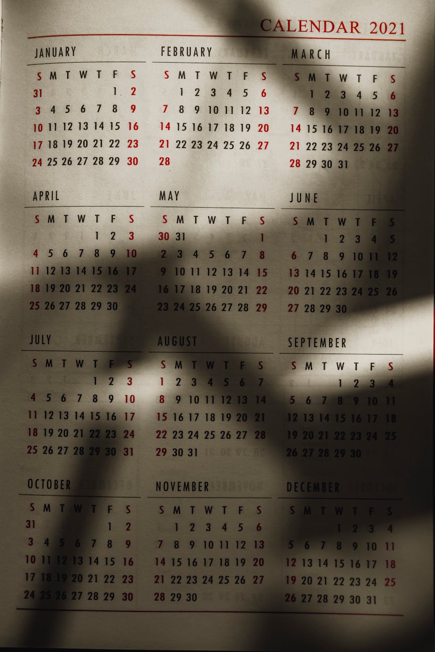 an annual calendar. May to June transition