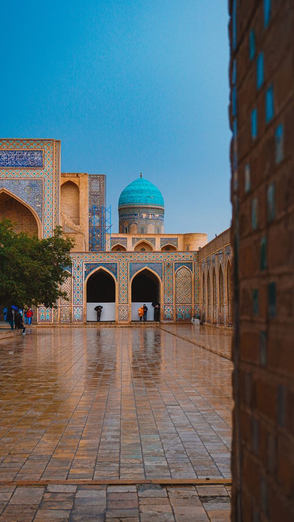 Historic madrasa courtyard in Bukhara on the Silk Road route from Samarkand to Bukhara.