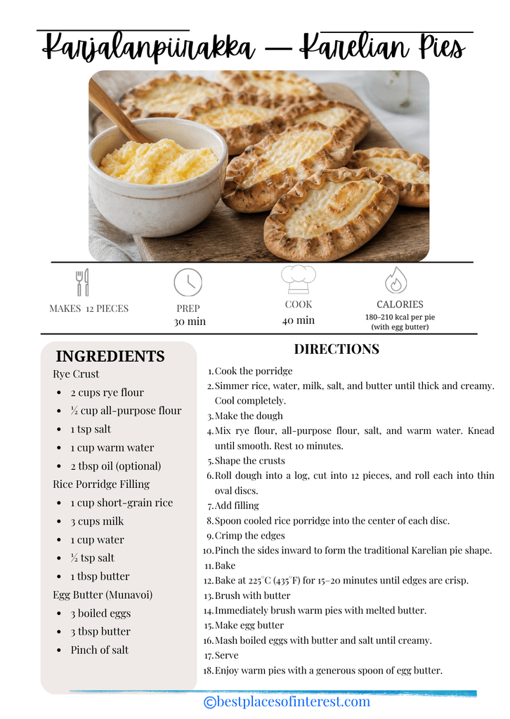 Traditional Finnish Karelian pies arranged on a wooden board with a ceramic white bowl of egg butter, styled in Nordic light.