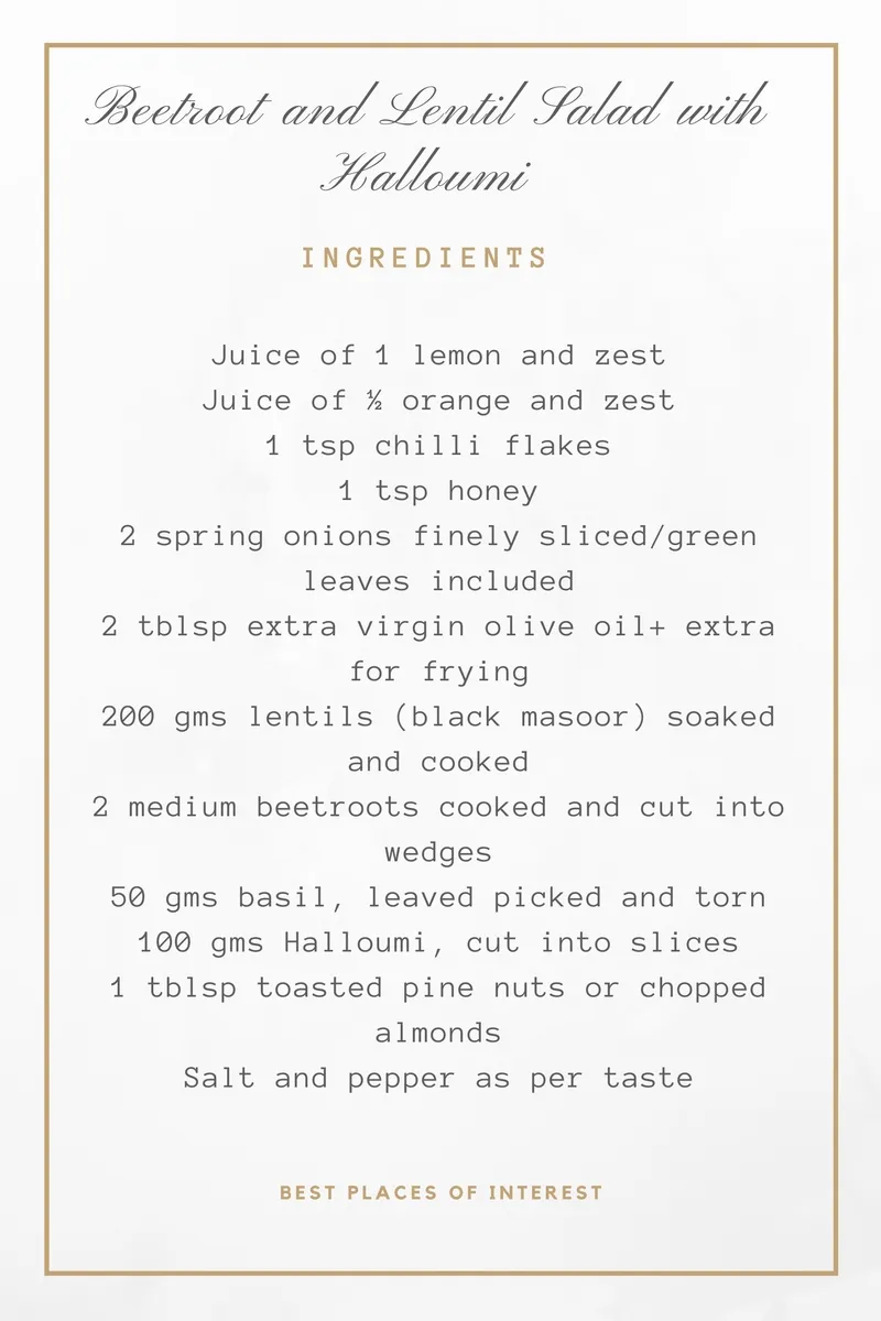 Ingredients for beetroot and lentil salad with Halloumi cheese recipes